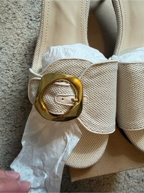 Buckle Slide Heeled Sandals for Women with 2.25 Inch Stiletto Heel Size 9.5